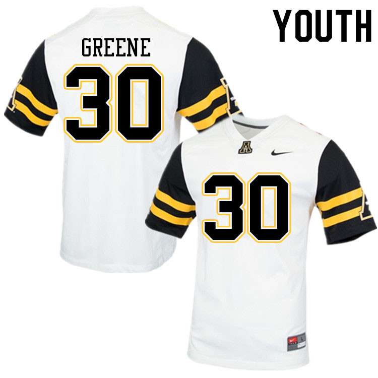 Youth #30 Carter Greene Appalachian State Mountaineers College Football Jerseys Sale-White